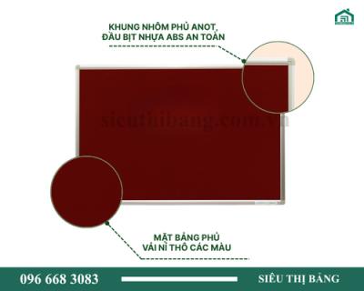 Bảng ghim nỉ màu đỏ đô treo tường
